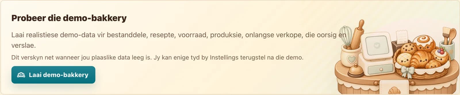 Demo-bakkery-, taal- en vanlynkontroles