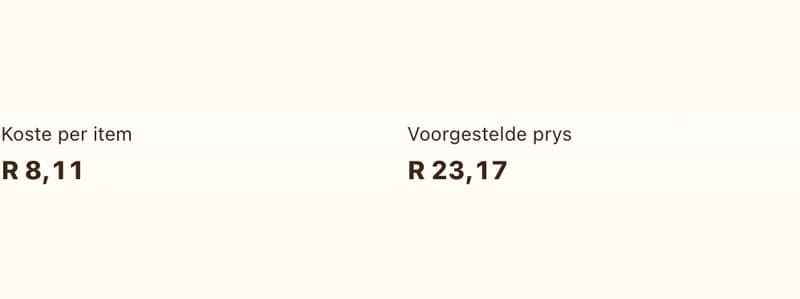 Huidige resepkoste in Stock And Spoon se pryshulpmiddel