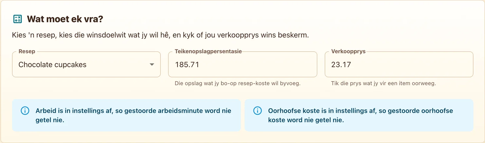 Teikenmarge en voorgestelde verkoopprys-kontroles