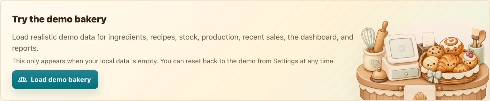 Demo bakery, language and offline controls