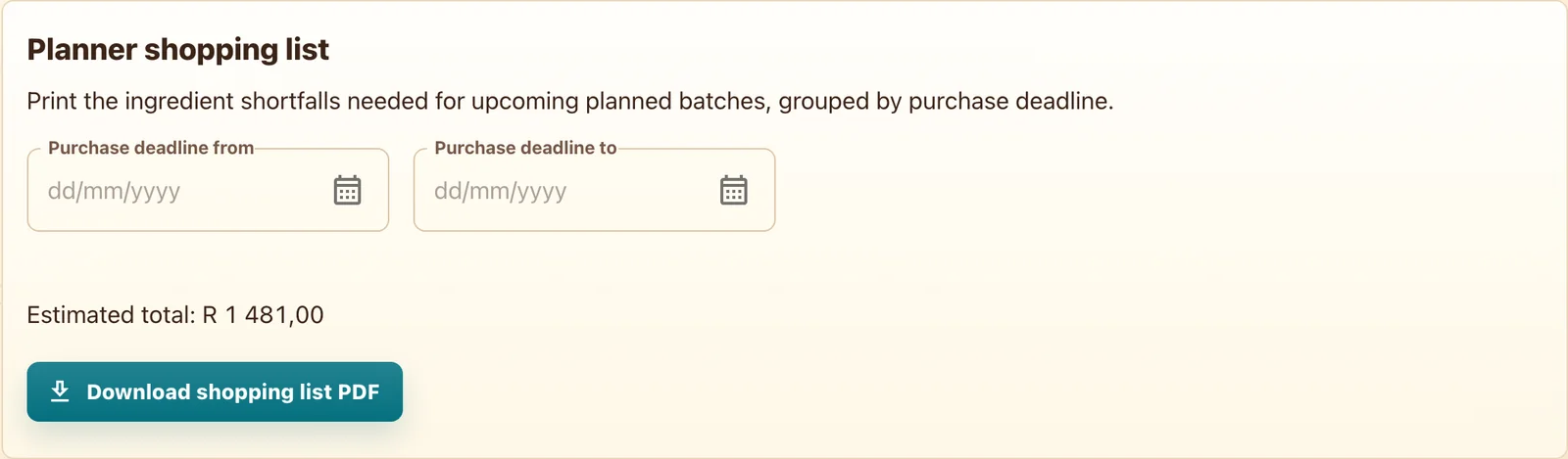 Shopping list, preparation notes and reminder documents