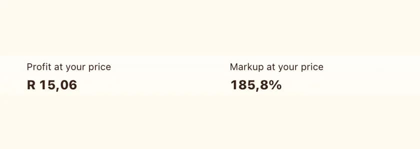 Selling price result with profit, margin and markup