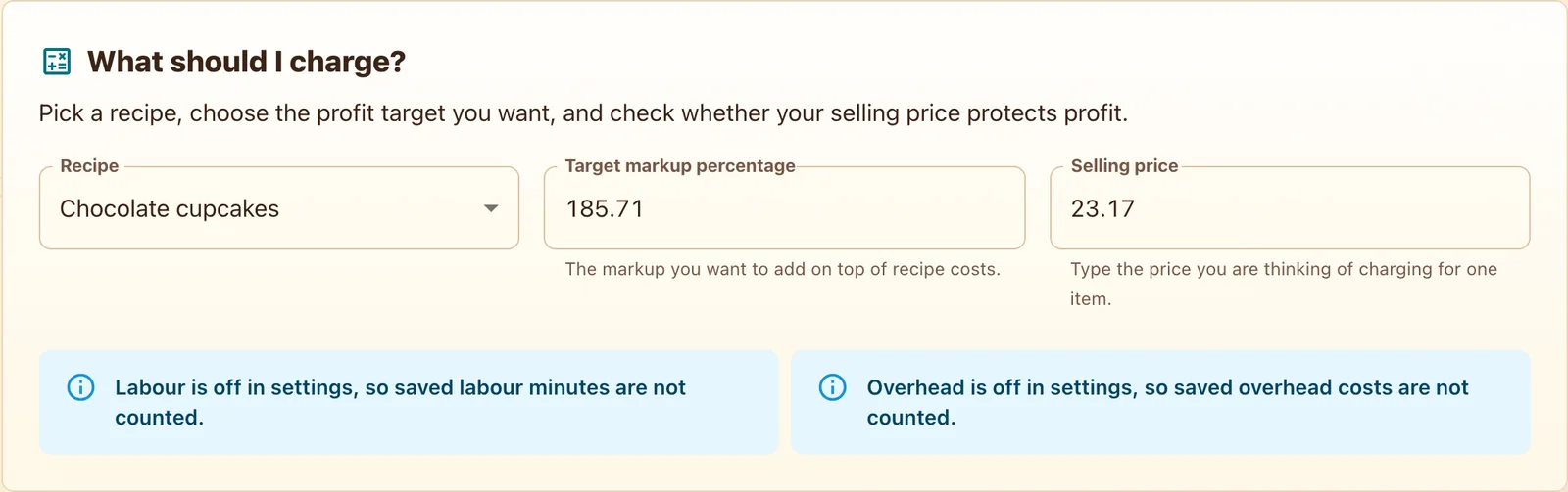 Target margin and suggested selling price controls