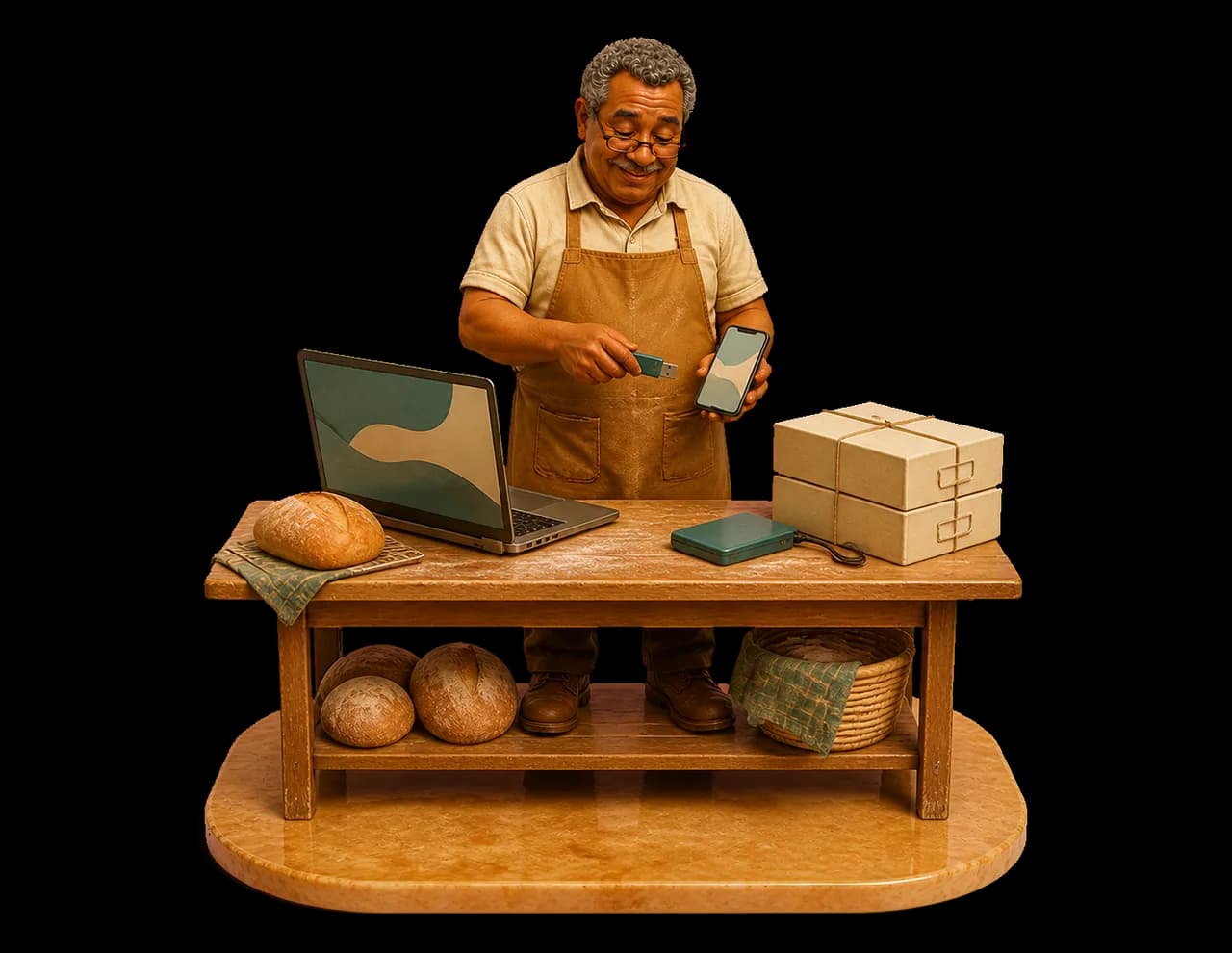 Baker moving a backup file safely between a laptop and phone