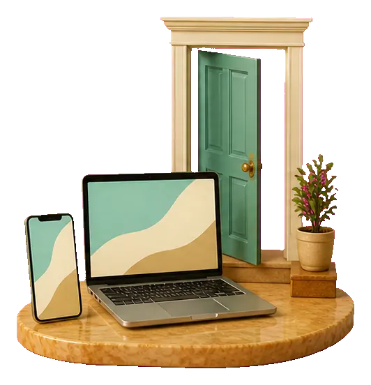 Phone and laptop with an open app doorway