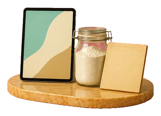 First flour jar, recipe card and clean device