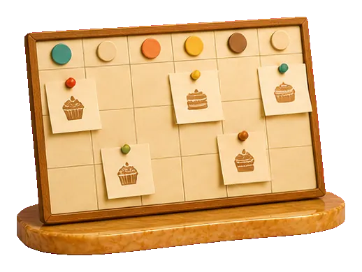 Kalenderbord met bakkerybestelstrokies