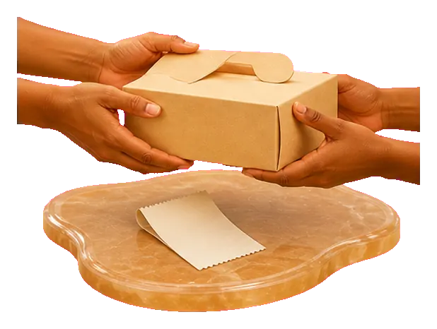 Koekboksoorhandiging en verkoopstrokie