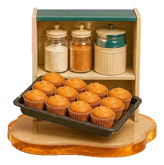 Finished tray of bakes moving onto a stock shelf